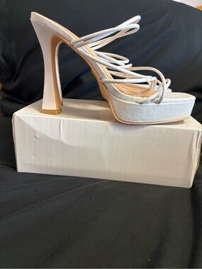 Forever 21 White Strappy Platform Heels